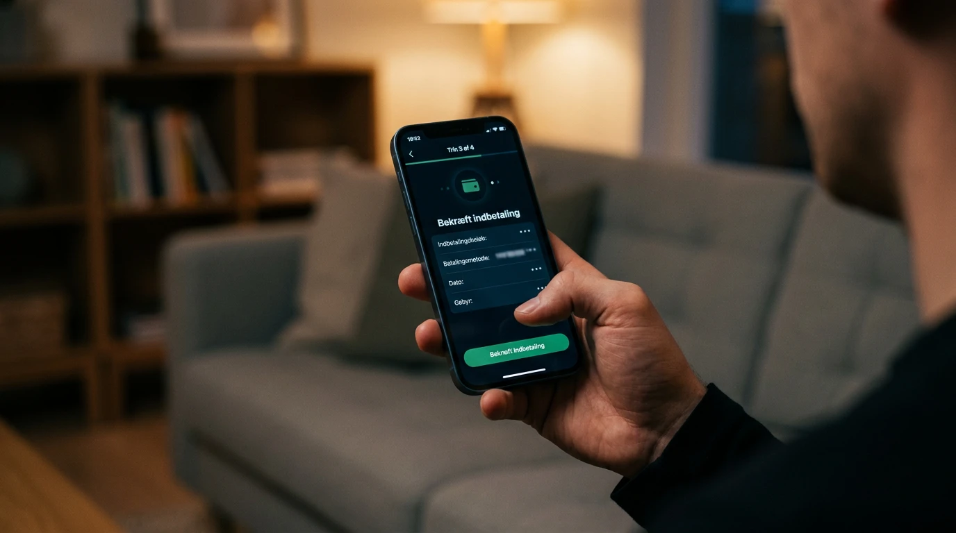 MuchBetter app indbetaling — smartphone viser e-tegnebogens indbetalingsskærm under sportsvæddemål-indskud