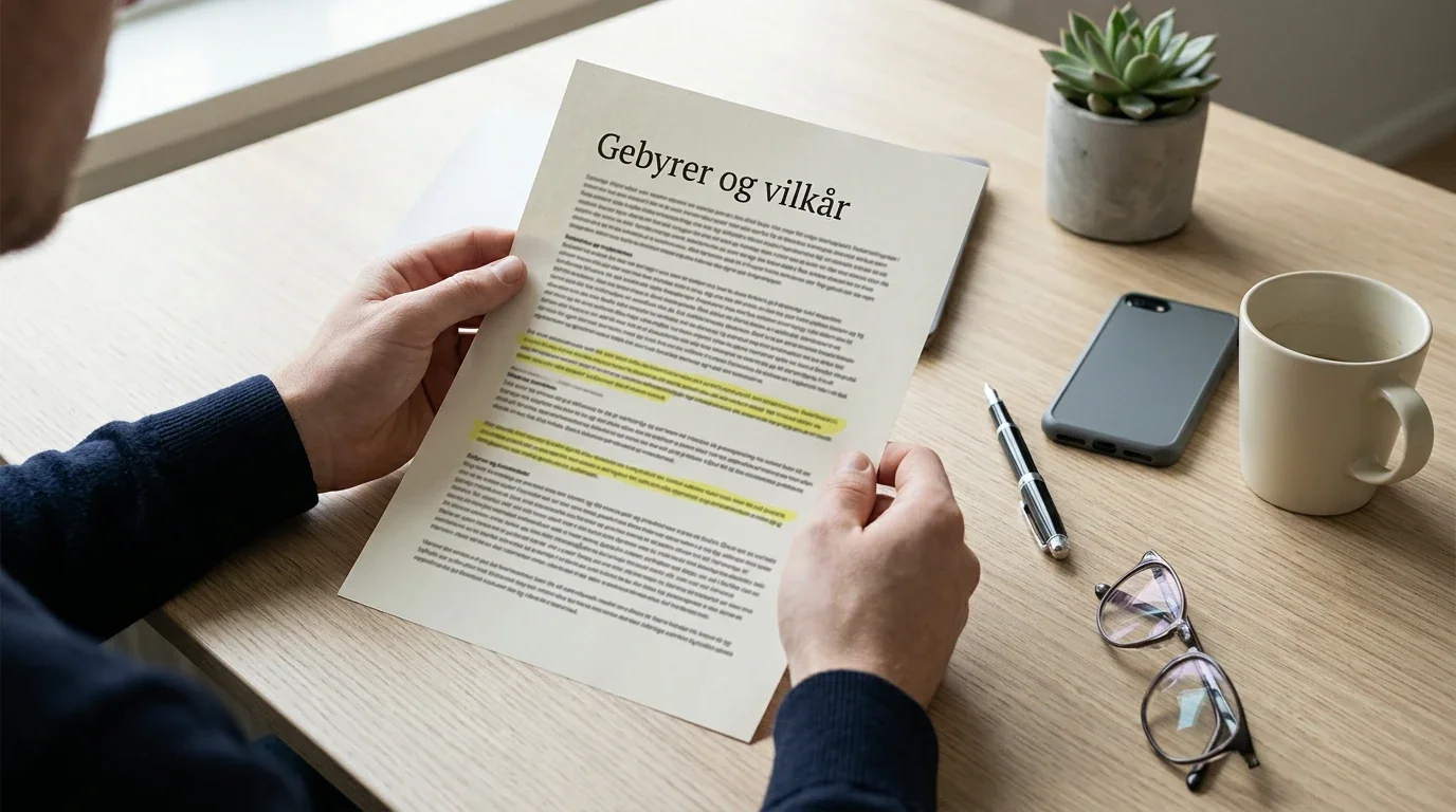 MuchBetter gebyrer og limitter — finansiel analytiker gennemgår dokument med sportsbetting-betalingsvilkår